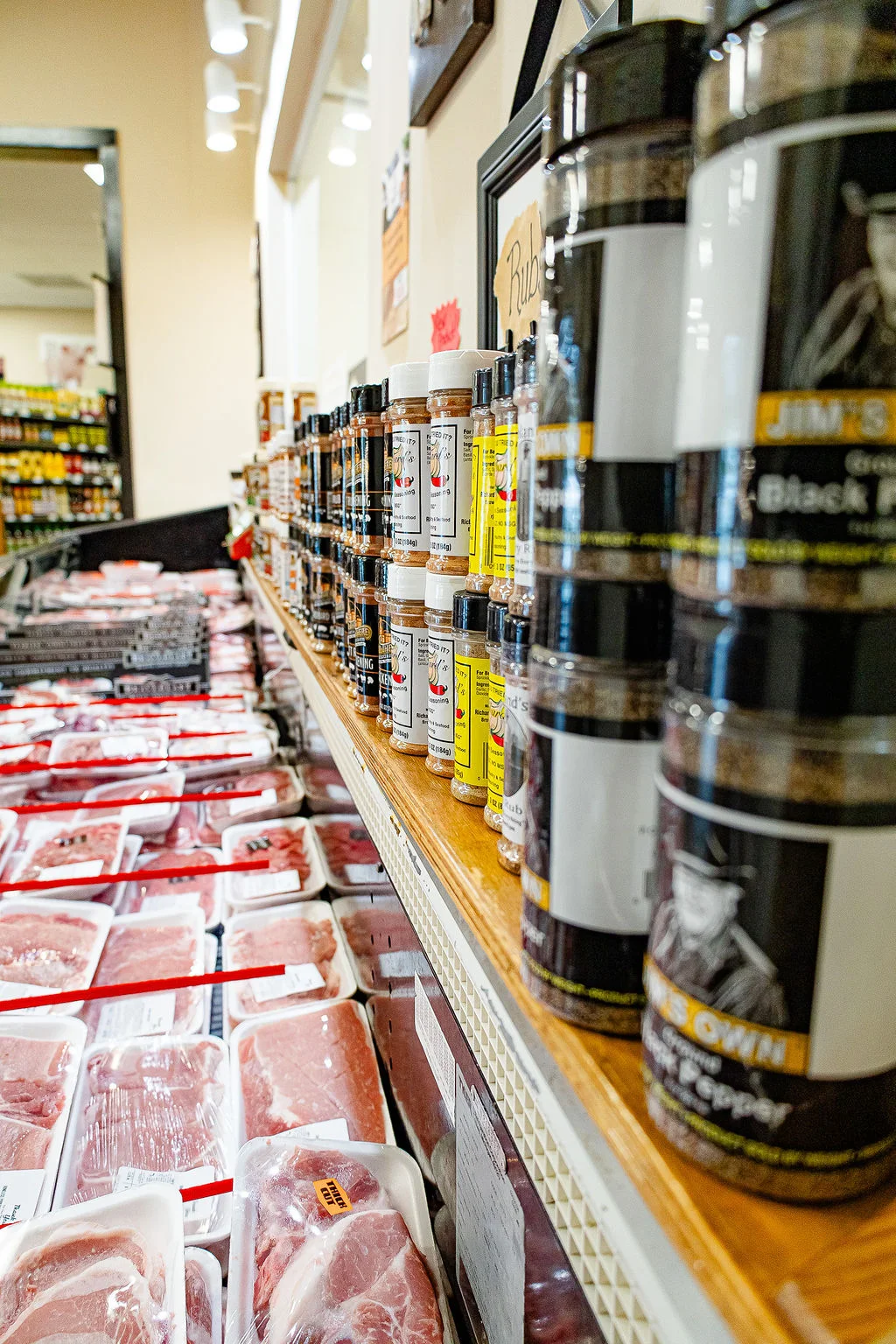 Seasonings above the meat counter